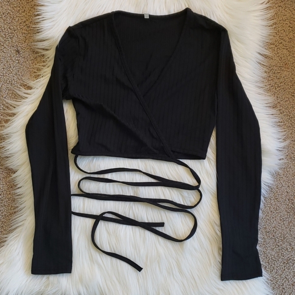 New Sexy Black Knitted Wrap Sweater - Picture 4 of 6